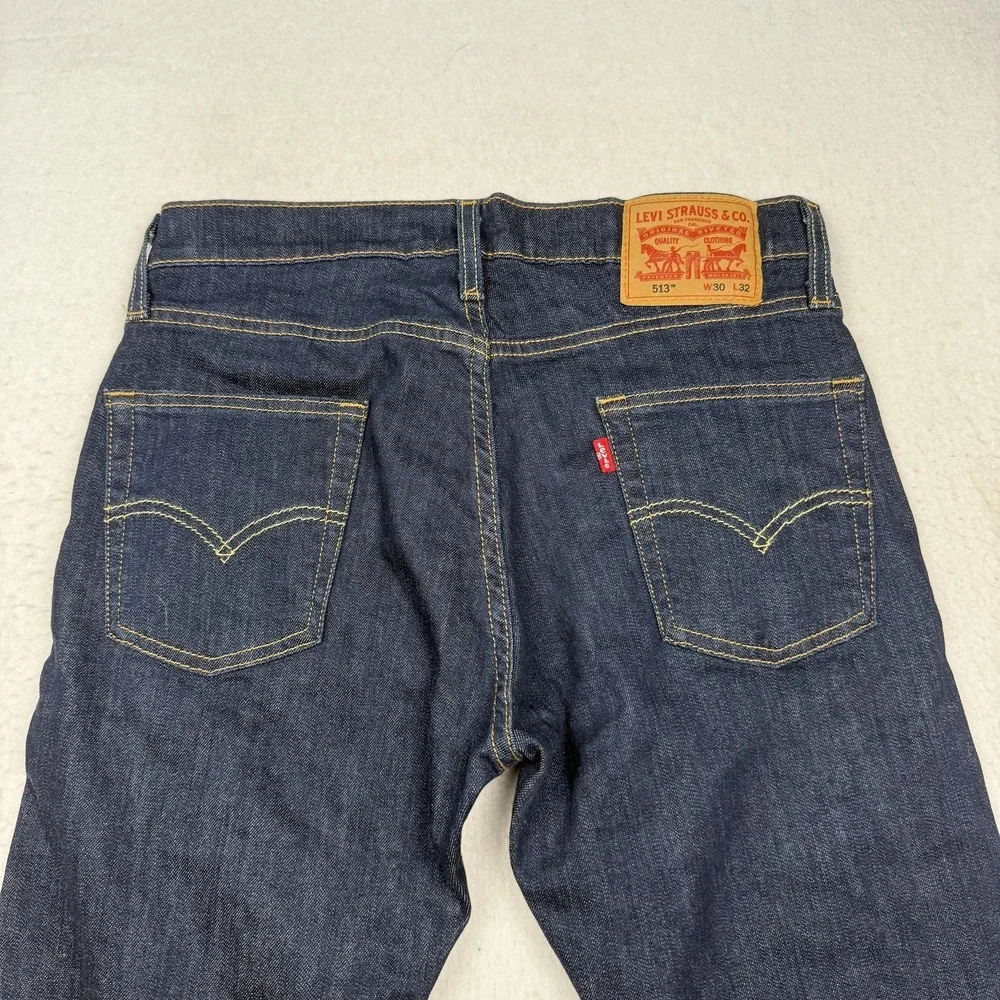 Levis 513 Jeans Mens 30x32 Dark Wash Blue Slim Straight Stretch Denim Pants